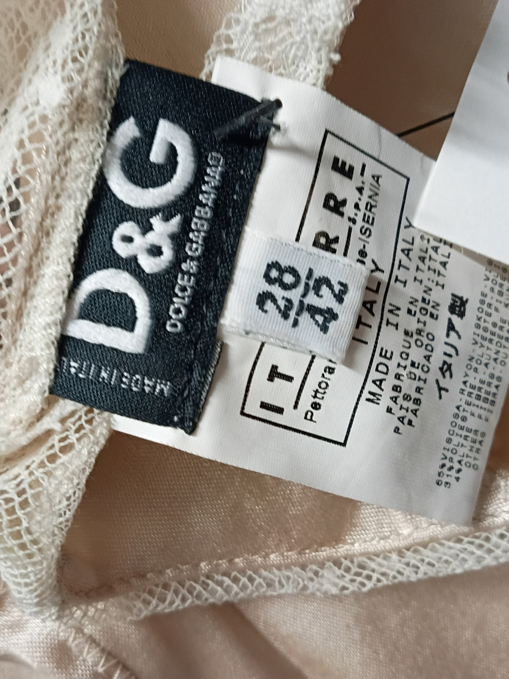 DOLCE & GABBANA Satin Lace-Trim Slip Dress in Champagne - Picture 5 of 7